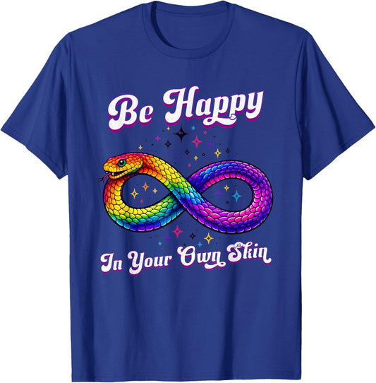 Rainbow Snake Be Happy in Your Own Skin Autism Awareness T-Shirt - T-Shirt | Royal