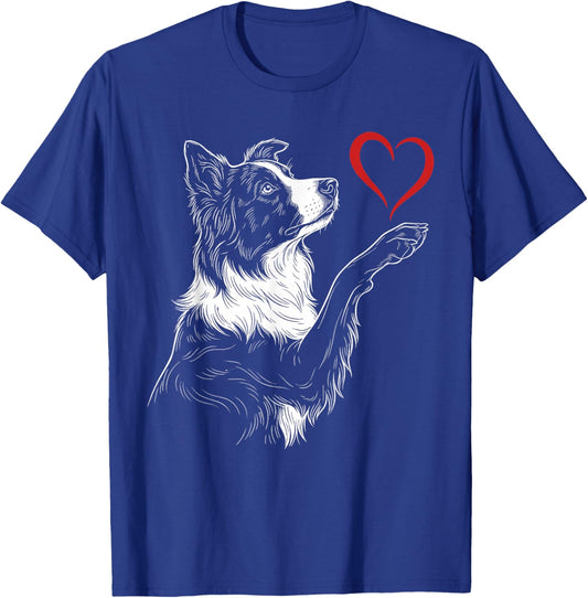 Border Collie Lover Dog Art Holding Heart Valentines T-Shirt - T-Shirt | Royal