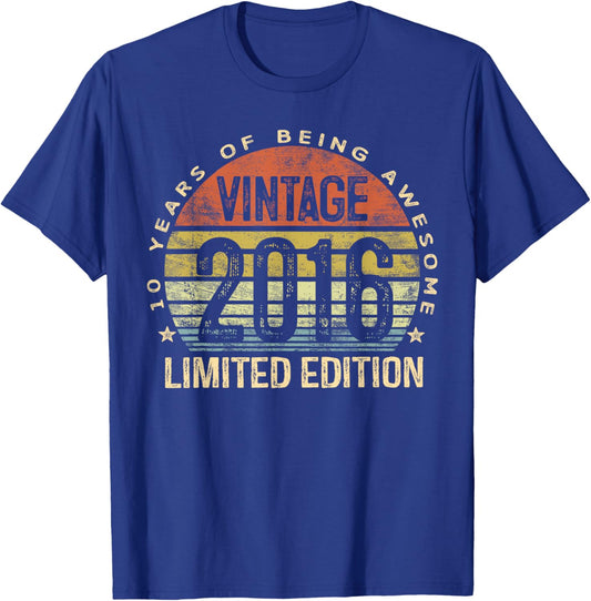 Vintage 2016 Limited Edition 10-Year-Old 10th Birthday T-Shirt - T-Shirt | Royal