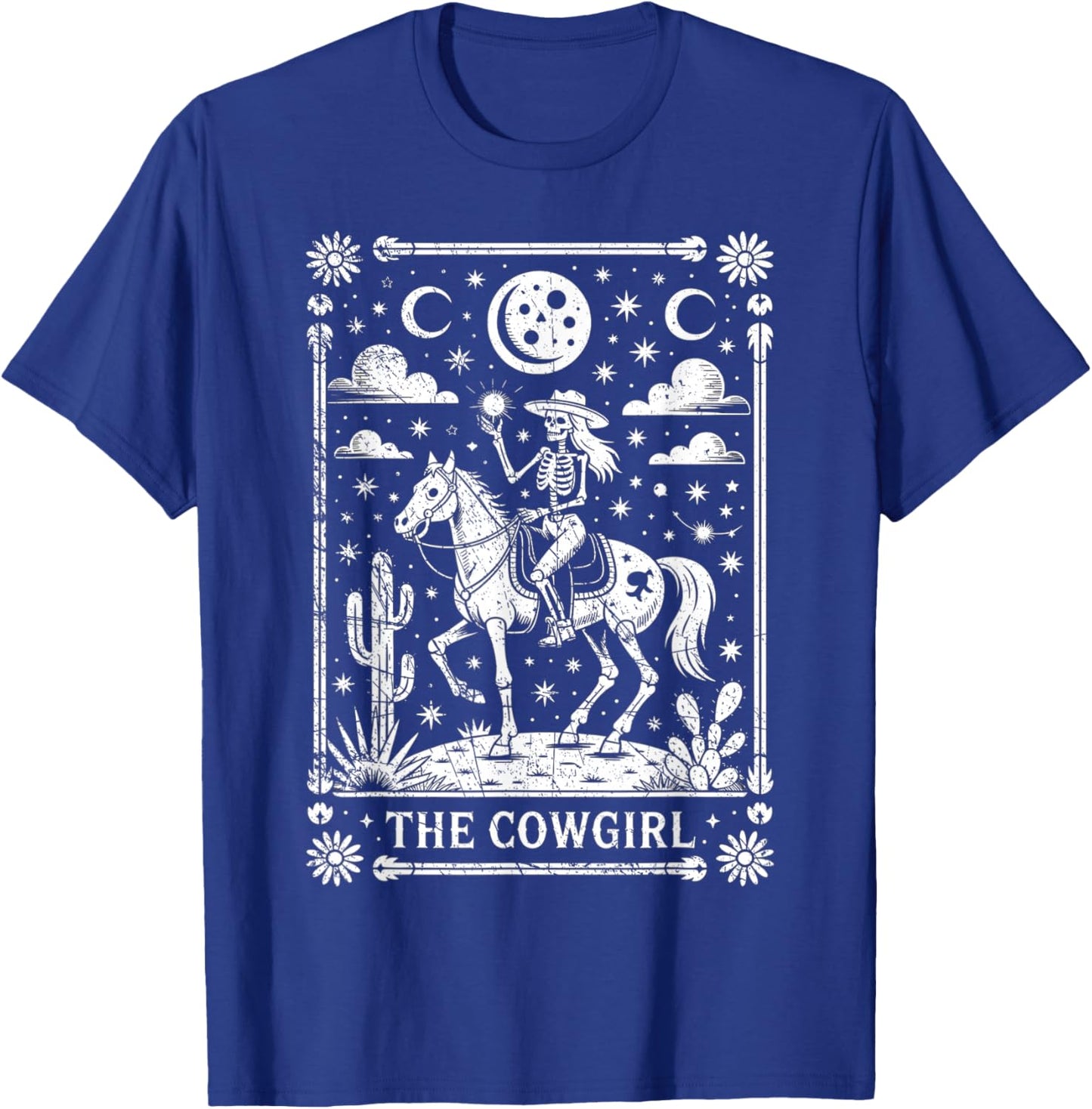 Skeleton Cowgirl Riding Horse Tarot Card Gothic Halloween T-Shirt - T-Shirt | Royal