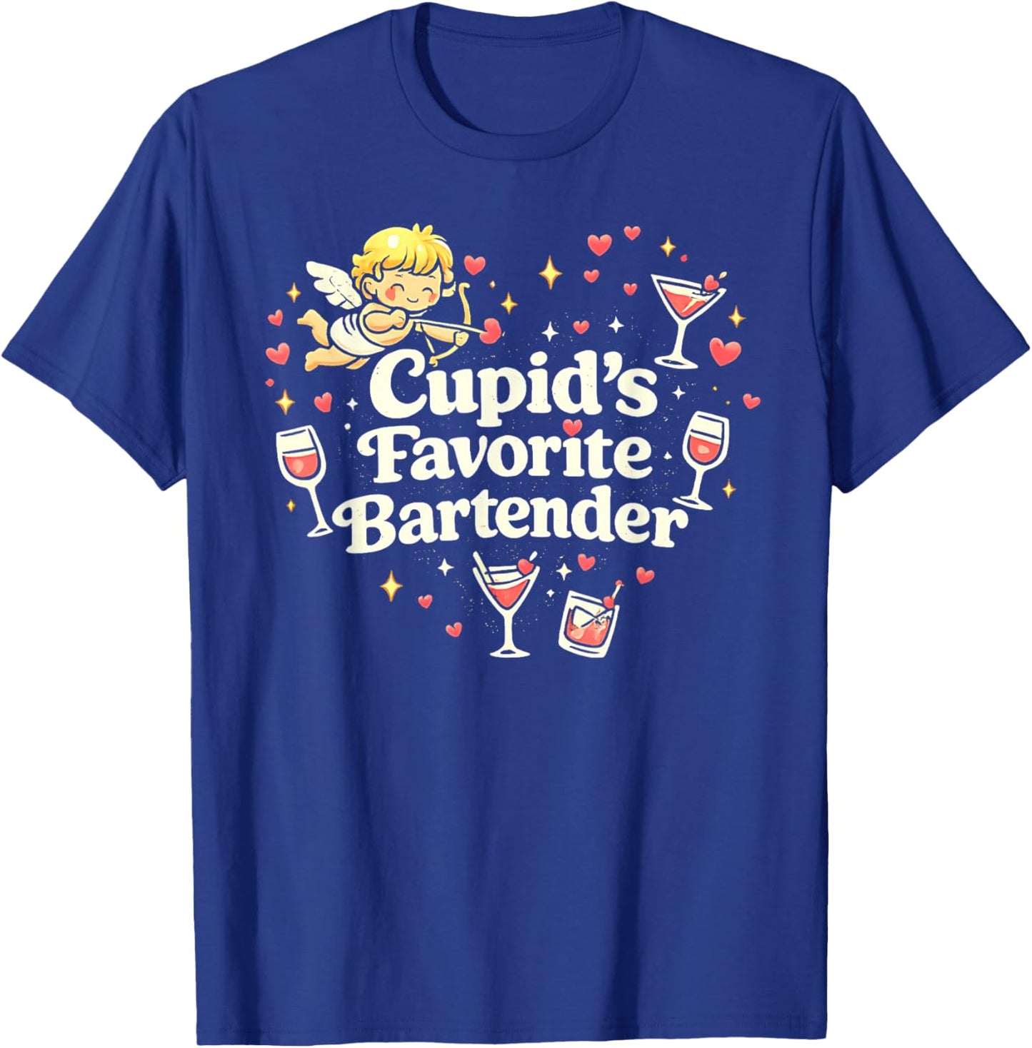 Cupid’s Favorite Bartender Funny Valentine Drink Design T-Shirt - T-Shirt | Royal