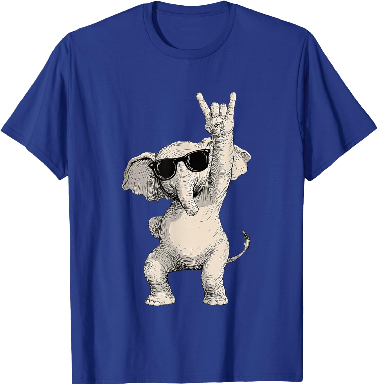 Elephant Rock On Gesture Sunglasses Fun T-Shirt - T-Shirt | Royal