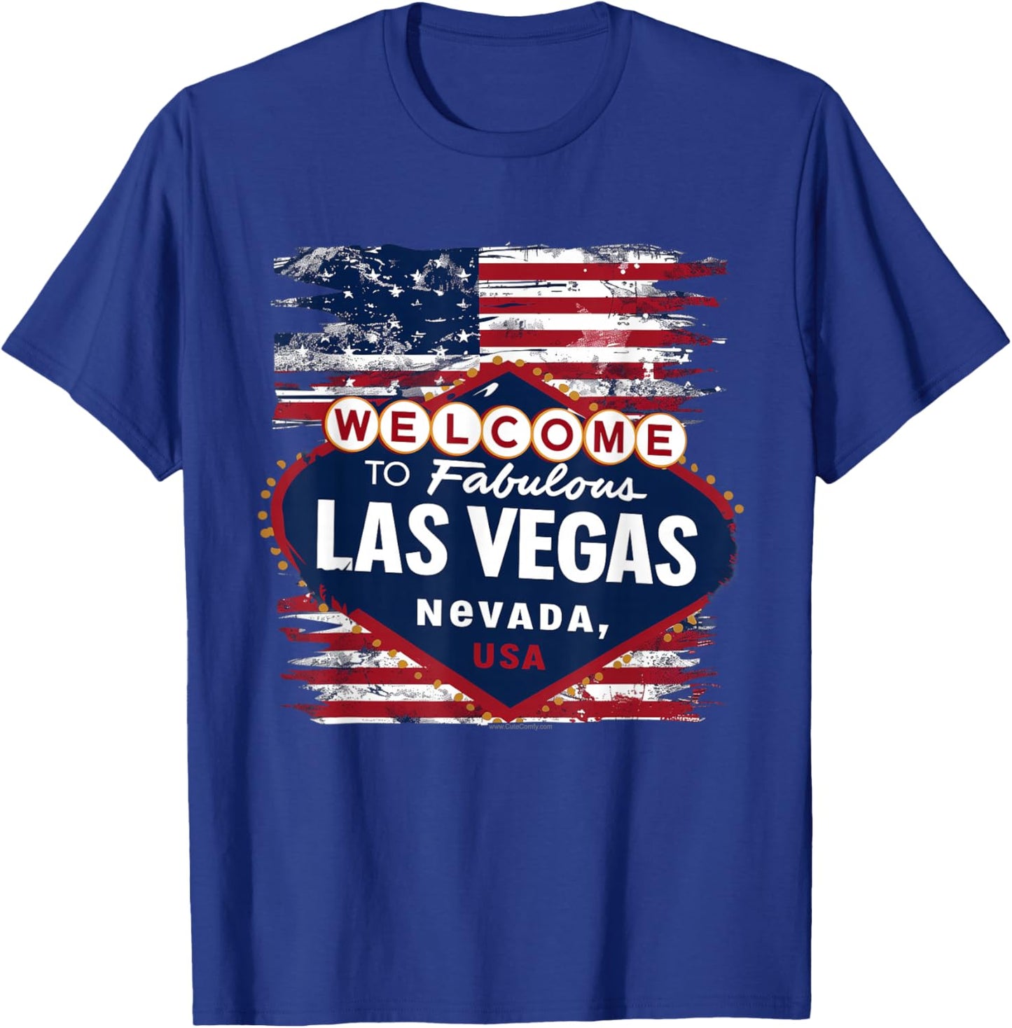 Welcome to Las Vegas Nevada Vintage Sign American Flag T-Shirt - T-Shirt | Royal