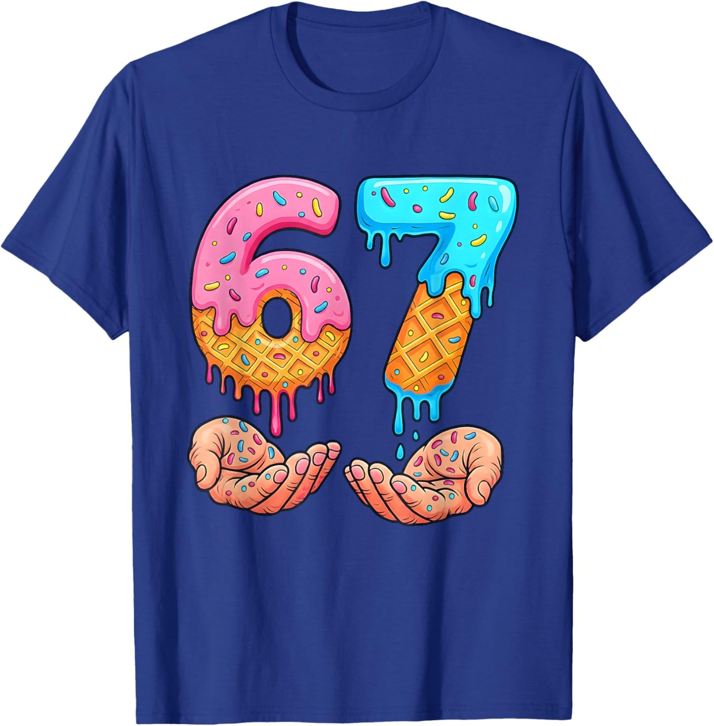 Six Seven Ice Cream Drip Kids Youth Funny 67 Hands Meme 6 7 T-Shirt - T-Shirt | Royal