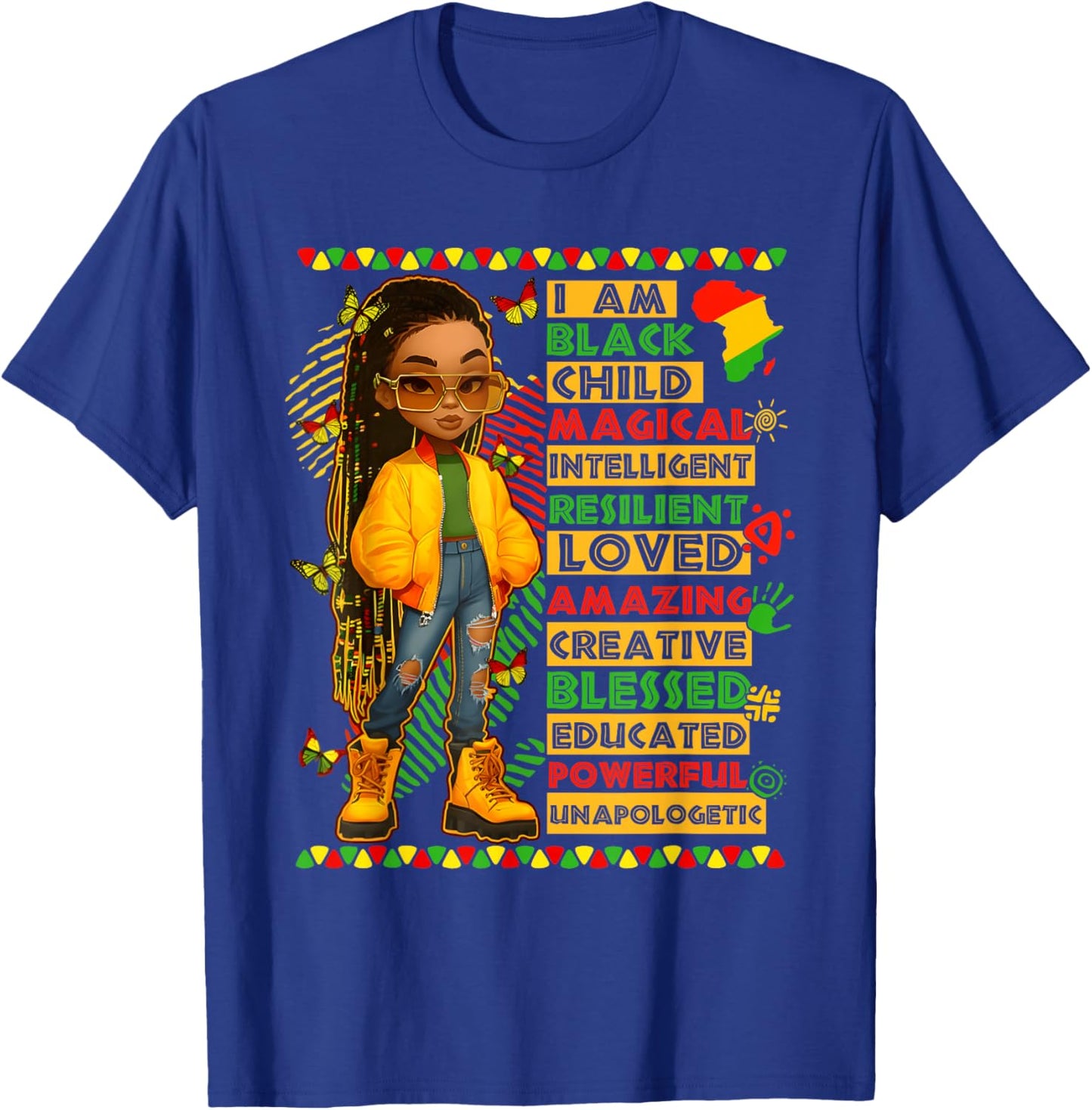 I Am Black Child History Month African American Kids Girls T-Shirt - T-Shirt | Royal