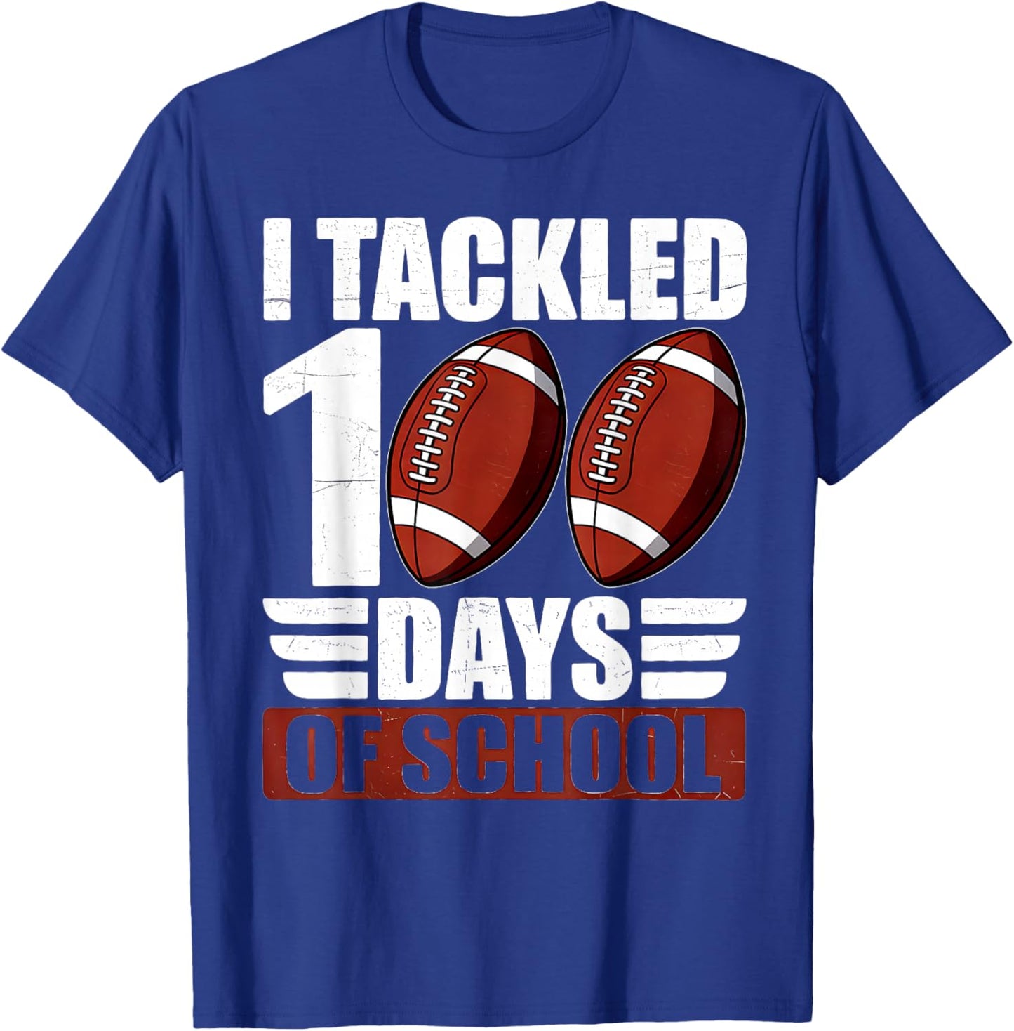 100 Days of School Boys Football 100th Day of School Kids T-Shirt - T-Shirt | Royal