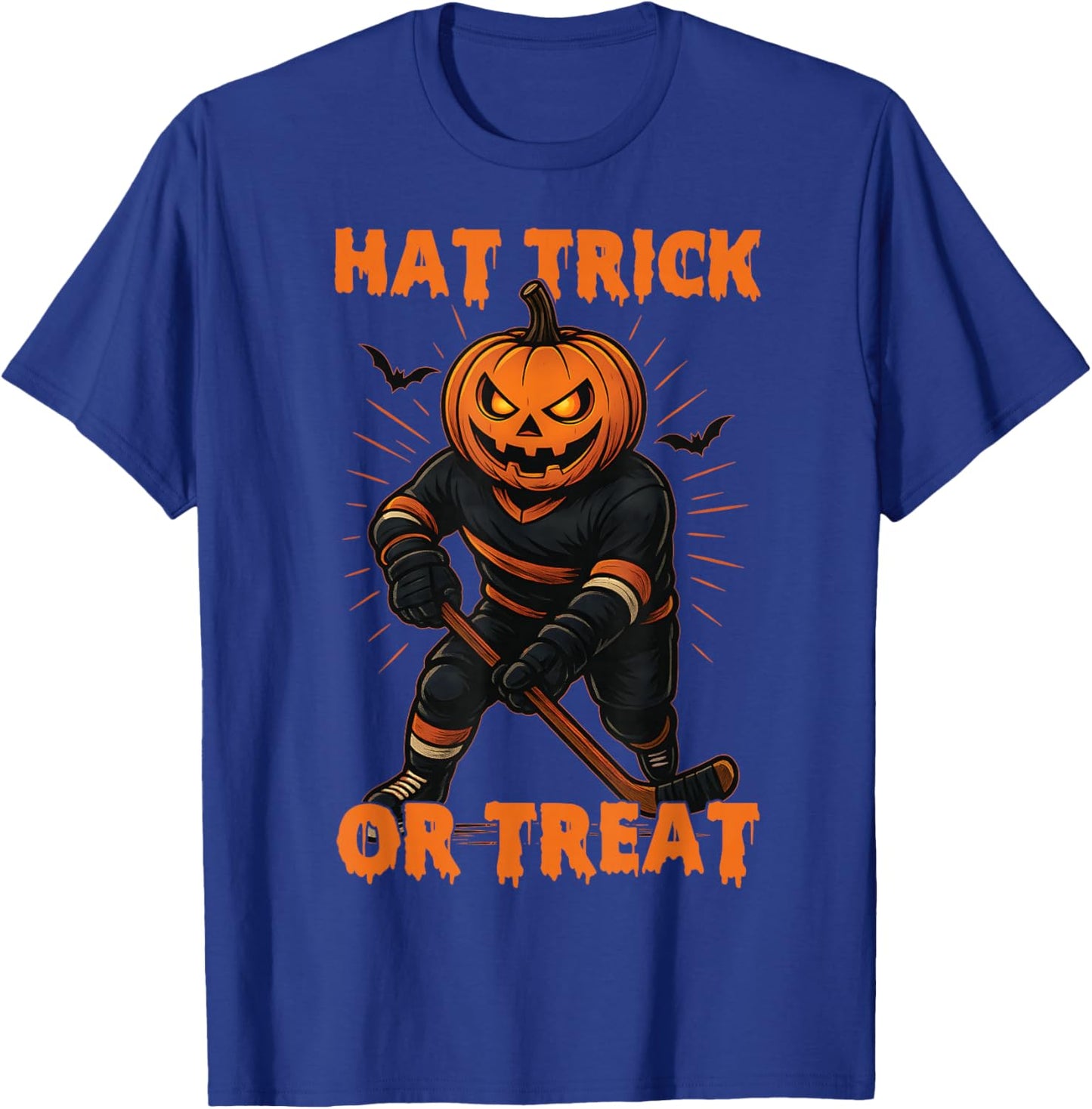 Halloween Hat Tricks or Treat Ice Hockey Pumpkin Player T-Shirt - T-Shirt | Royal