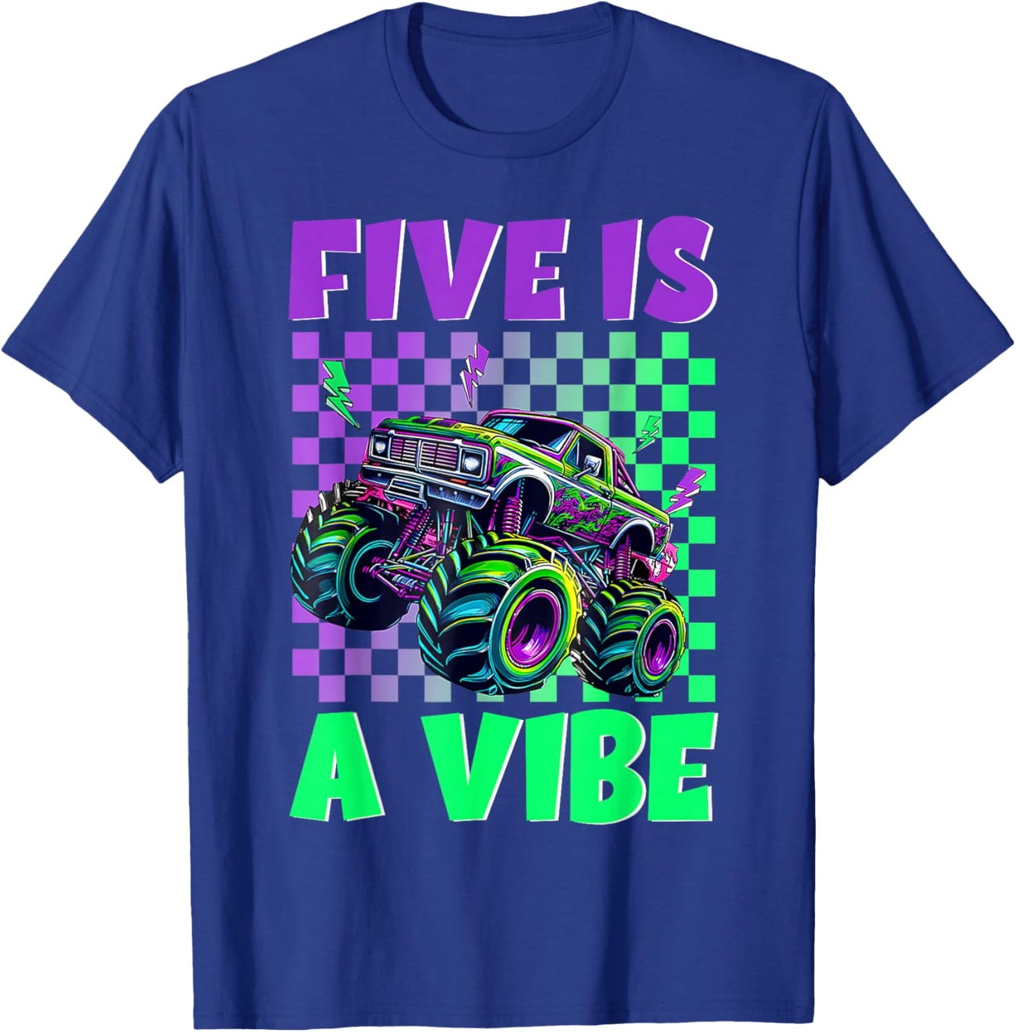 5 Year Old Five is A Vibe Monster Truck 5th Birthday Boy T-Shirt - T-Shirt | Royal