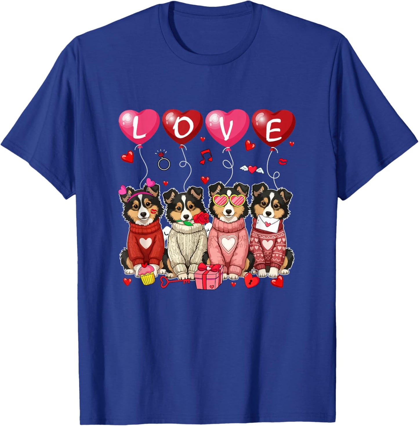 Love Group Shelties Sunglasses Valentine Owner Family Kids T-Shirt - T-Shirt | Royal