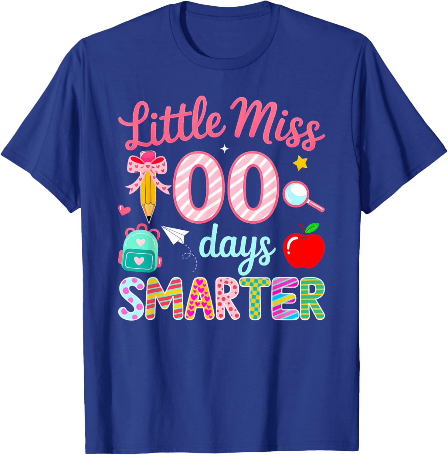 Little Miss 100 Days Smarter 100th Day of School Girls Kids T-Shirt - T-Shirt | Royal
