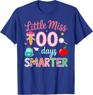 Little Miss 100 Days Smarter 100th Day of School Girls Kids T-Shirt - T-Shirt | Royal