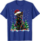 Black Cat Christmas Light Santa Hat Cat Lovers Xmas Pajamas T-Shirt - T-Shirt | Royal