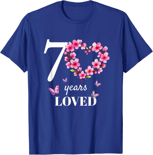 70 Years Loved Cherry Blossom Flower Butterfly 70th Birthday T-Shirt - T-Shirt | Royal