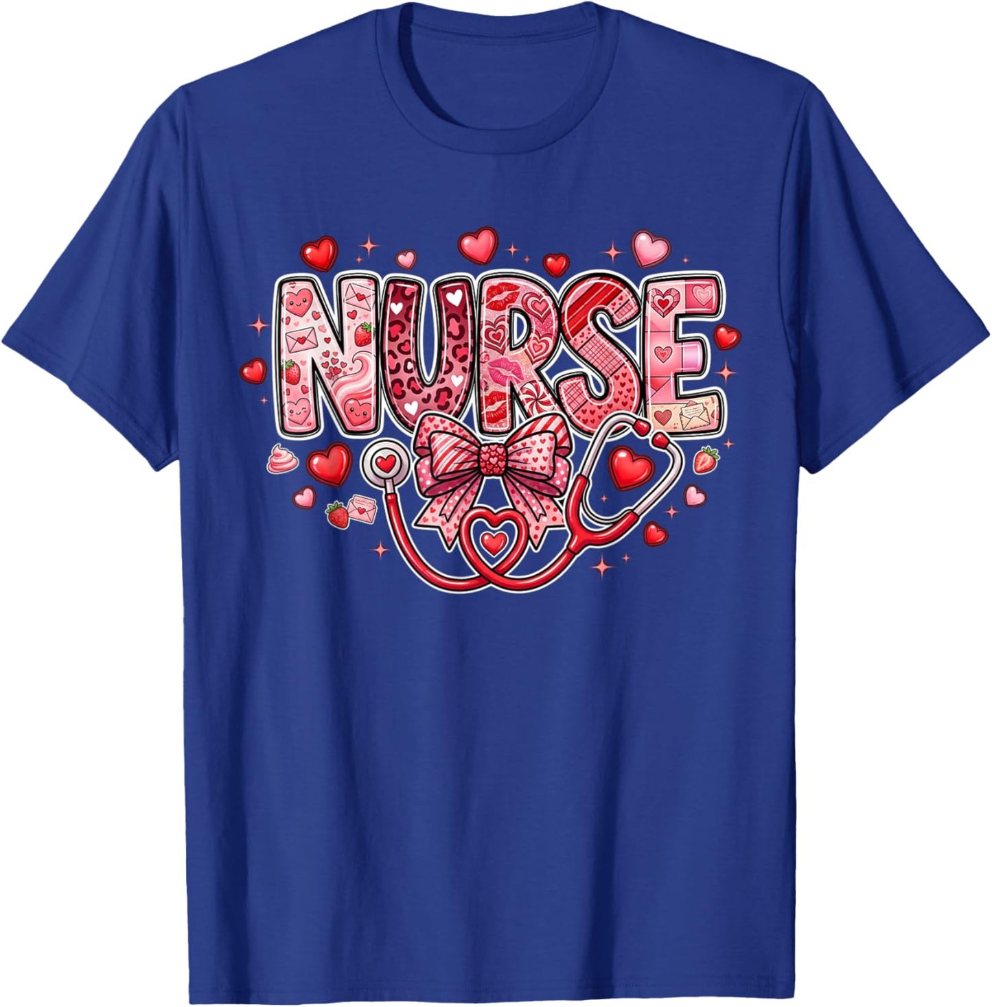 Red Healthcare ER RN CNA ICU Valentine Nurse Heart Nurses T-Shirt - T-Shirt | Royal