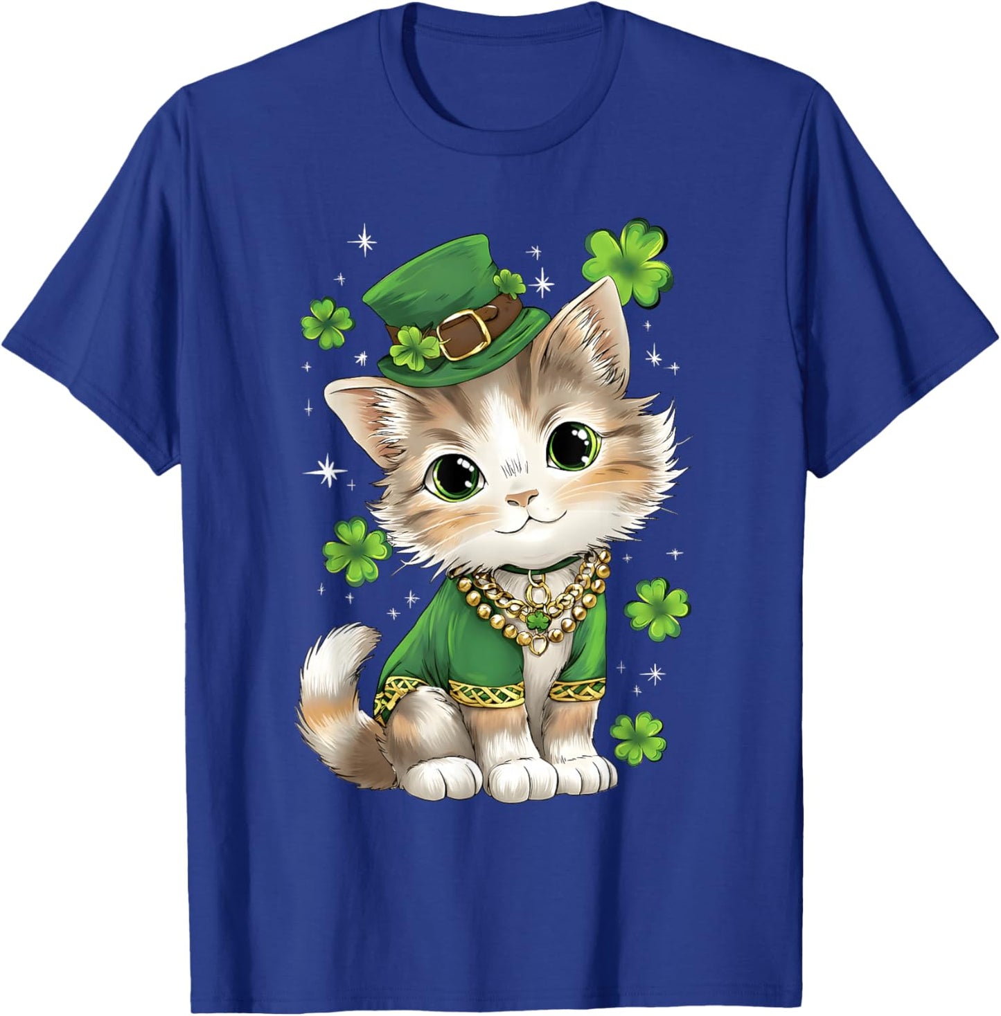 St Patricks Day Cat Leprechaun Hat Shamrock Saint Pattys Day T-Shirt - T-Shirt | Royal