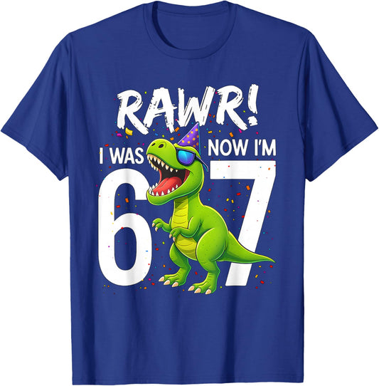 I was 6 Now I’m 7 Years Old 7th Birthday 6-7 T Rex Dinosaur T-Shirt - T-Shirt | Royal