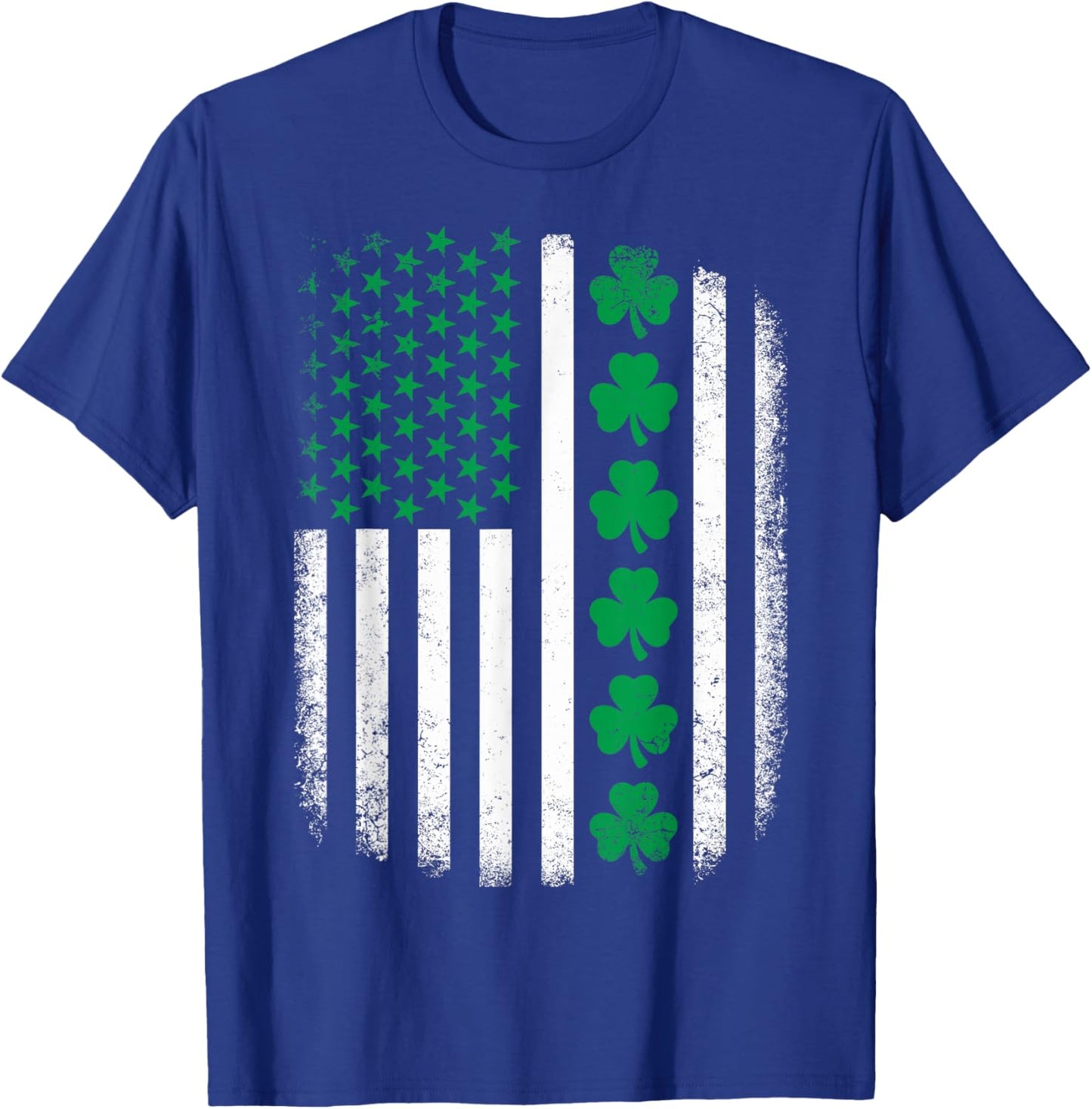 Retro US American Flag with Shamrocks for St Patricks Day T-Shirt - T-Shirt | Royal