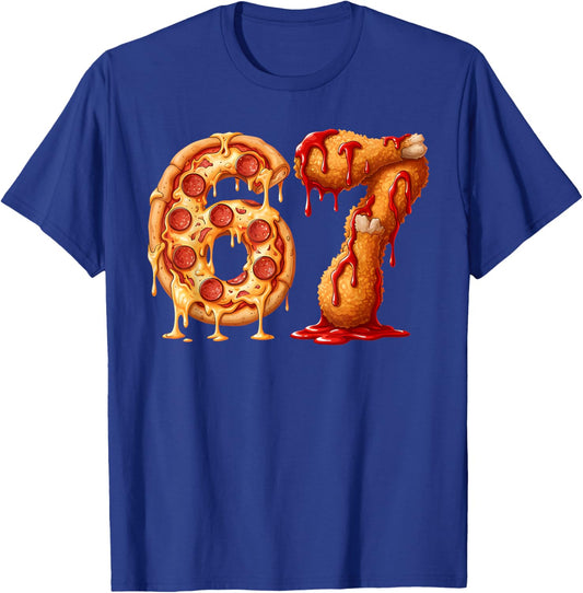 67 Six Seven 6-7 Pizza & Chicken Nugget Kids Brainrot Meme T-Shirt - T-Shirt | Royal