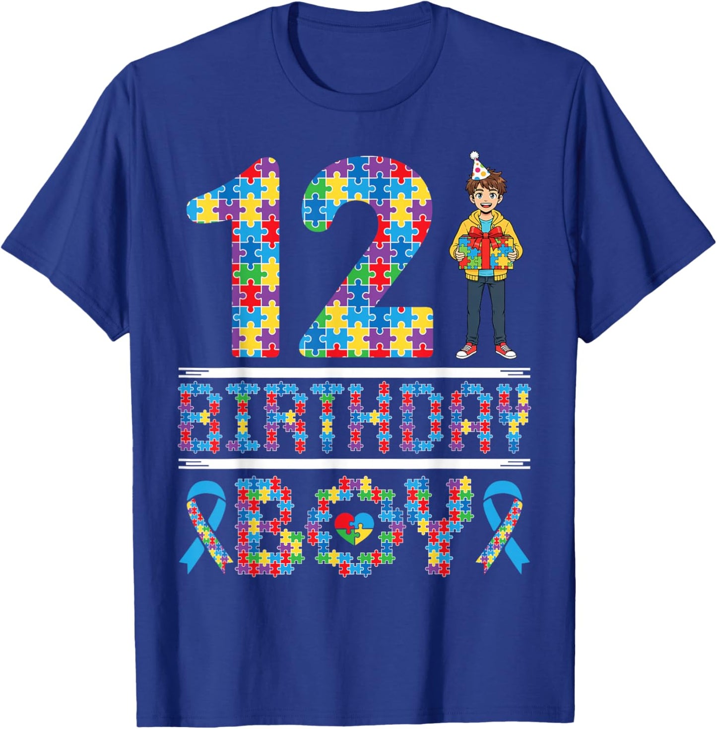 Autism Awareness 12th Birthday Boy Puzzle Piece 12 Years Old T-Shirt - T-Shirt | Royal
