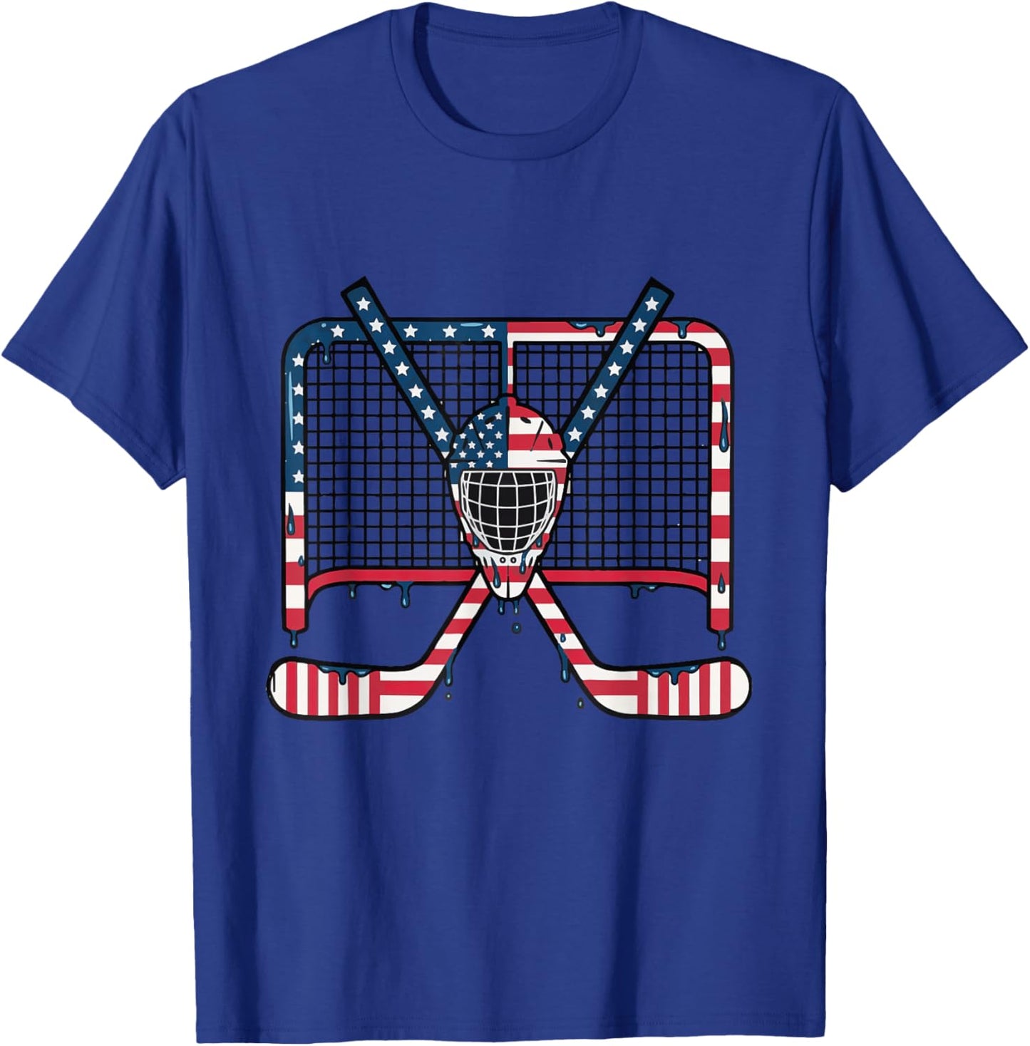 Ice Hockey Drip Goalie Field American Flag Boys Youth Men T-Shirt - T-Shirt | Royal