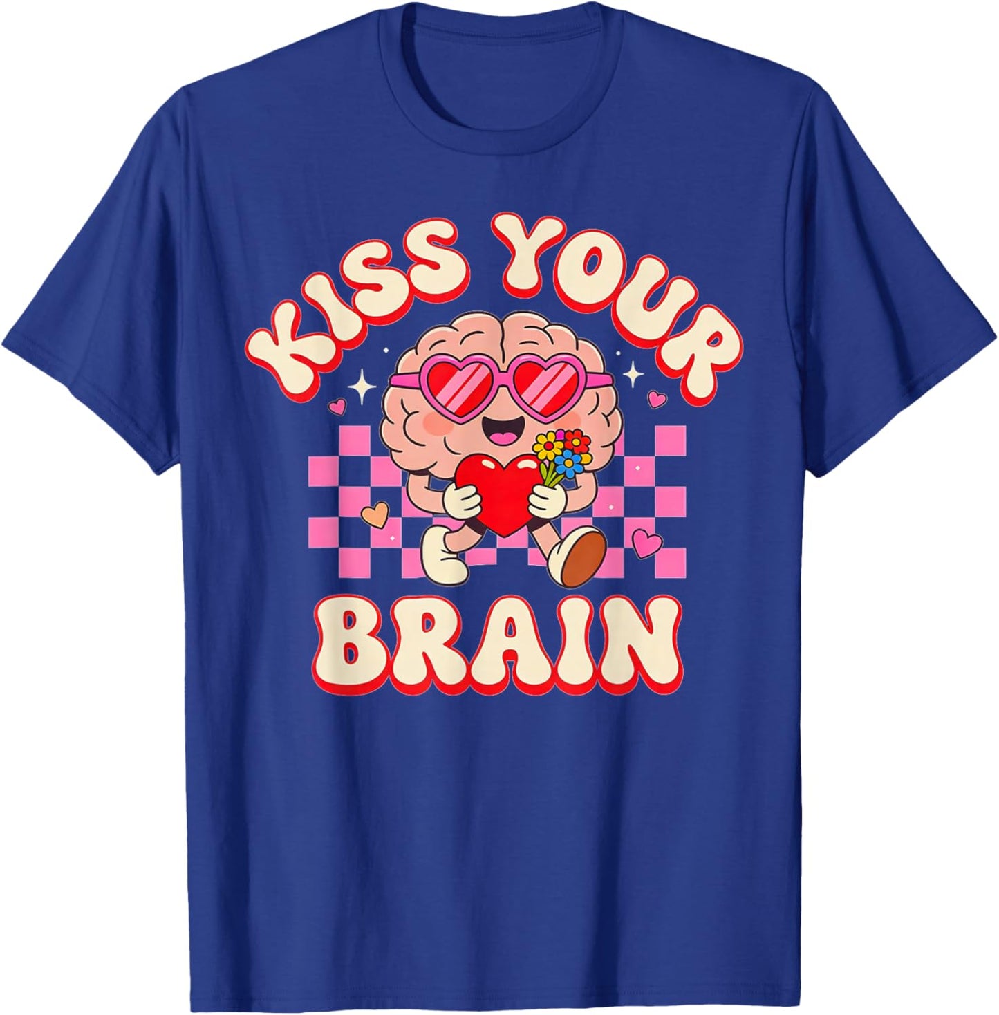 Groovy Kiss Your Brain Retro Valentines Day Teacher Kids T-Shirt - T-Shirt | Royal