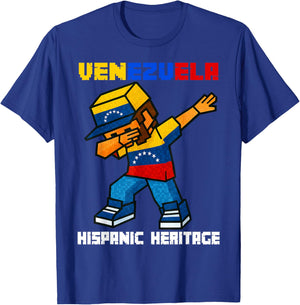 Venezuela Dabbing Boy Game Pixel Hispanic Heritage Month Kid T-Shirt - T-Shirt | Royal
