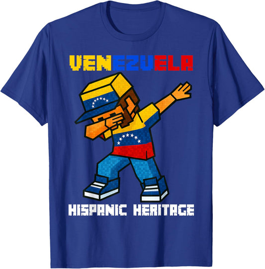 Venezuela Dabbing Boy Game Pixel Hispanic Heritage Month Kid T-Shirt - T-Shirt | Royal