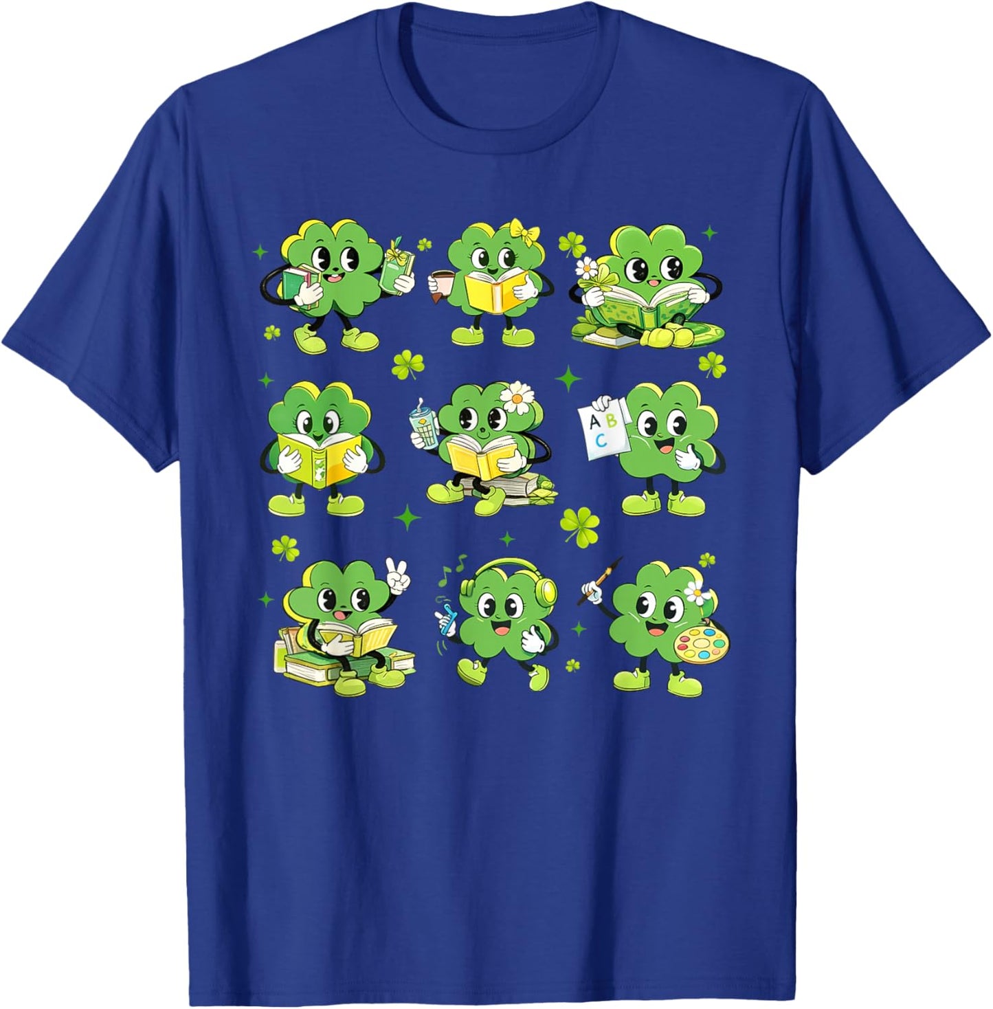 St Patricks Day Shamrock Reading Books Teacher Boys Girls T-Shirt - T-Shirt | Royal