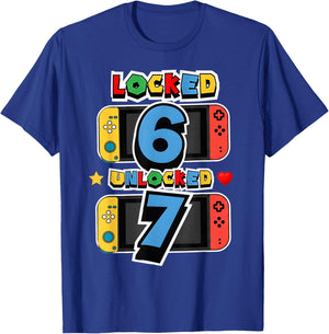 Locked 6 Unlocked 7 7th Birthday Video Game 7 Years 6 7 Meme T-Shirt - T-Shirt | Royal
