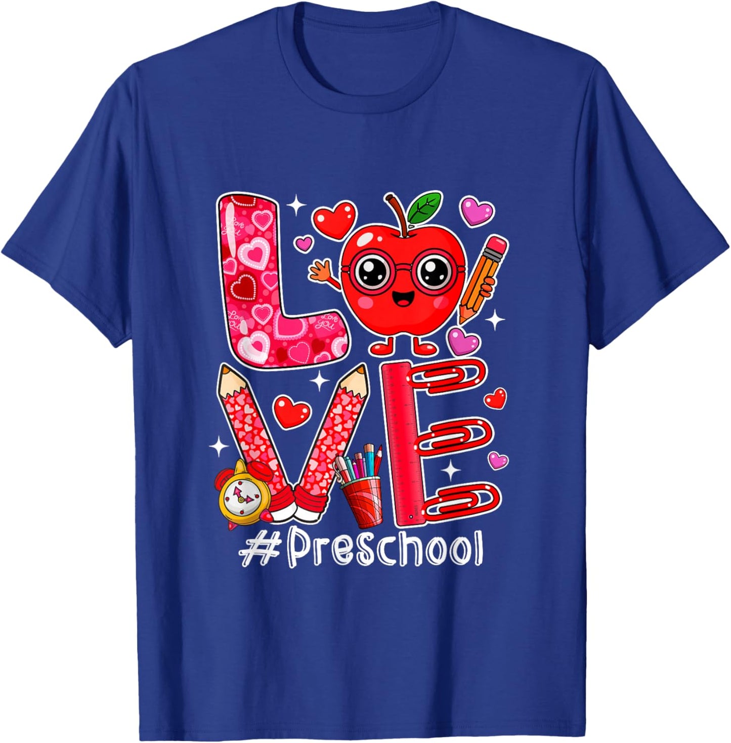 Love Preschool Cute Hearts Valentine's Day Students Teacher T-Shirt - T-Shirt | Royal