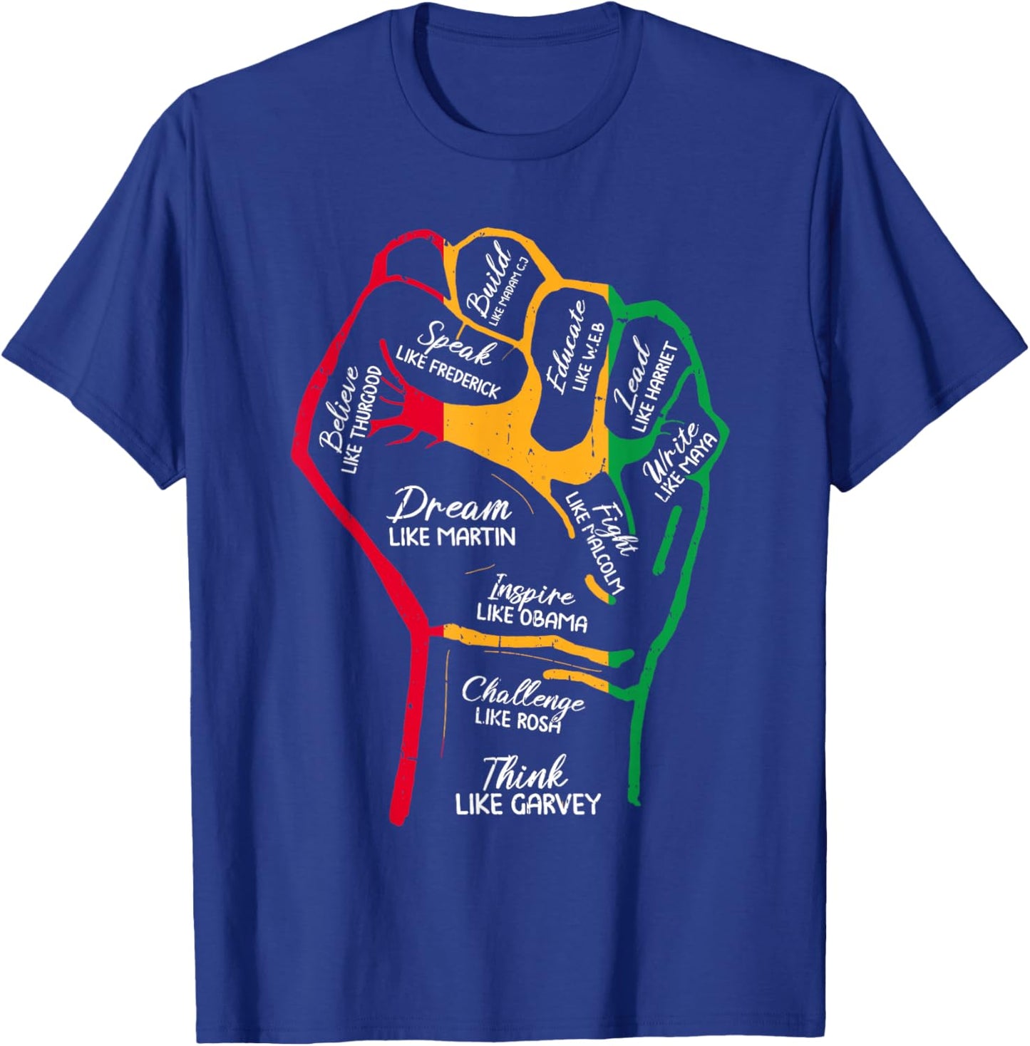 Inspiring Black Leaders Power Fist Hand Black History Month T-Shirt - T-Shirt | Royal