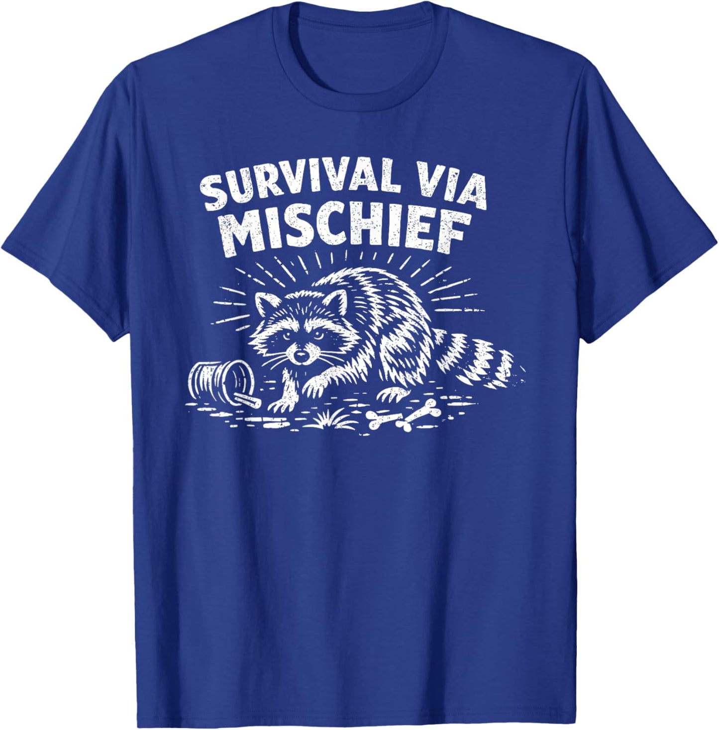 Survival Via Mischief Funny Raccoon T-Shirt - T-Shirt | Royal