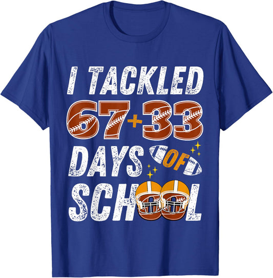 I Tackled 67+33 Days of School Football 100th Day Kids Boys T-Shirt - T-Shirt | Royal
