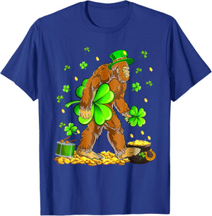 St Patricks Day Bigfoot Sasquatch Shamrock Men Women Kids T-Shirt - T-Shirt | Royal