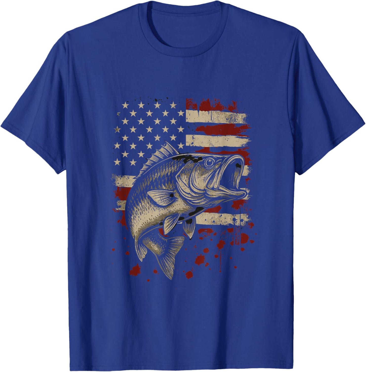 Fish Fishing USA Flag Men Women Fisherman T-Shirt - T-Shirt | Royal