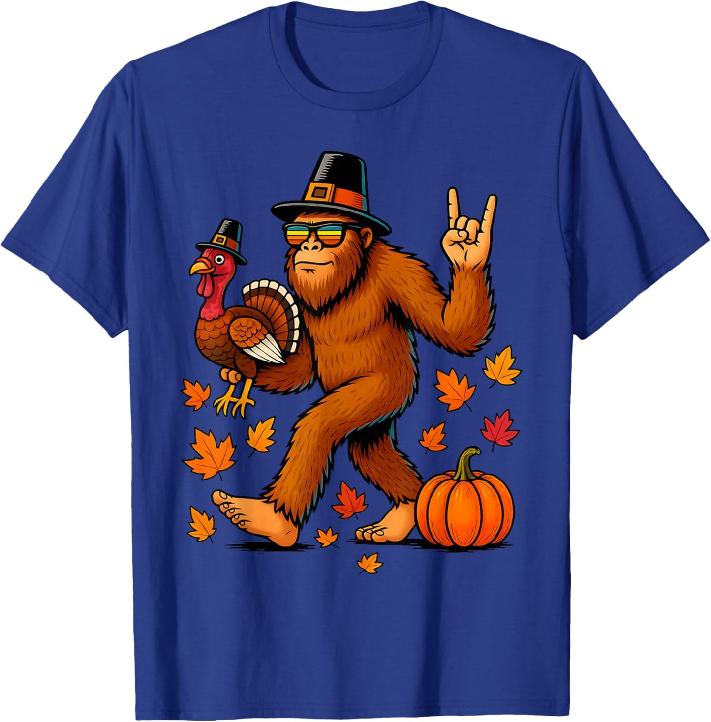 Bigfoot Turkey Pumpkin Thanksgiving Boys Kids T-Shirt - T-Shirt | Royal