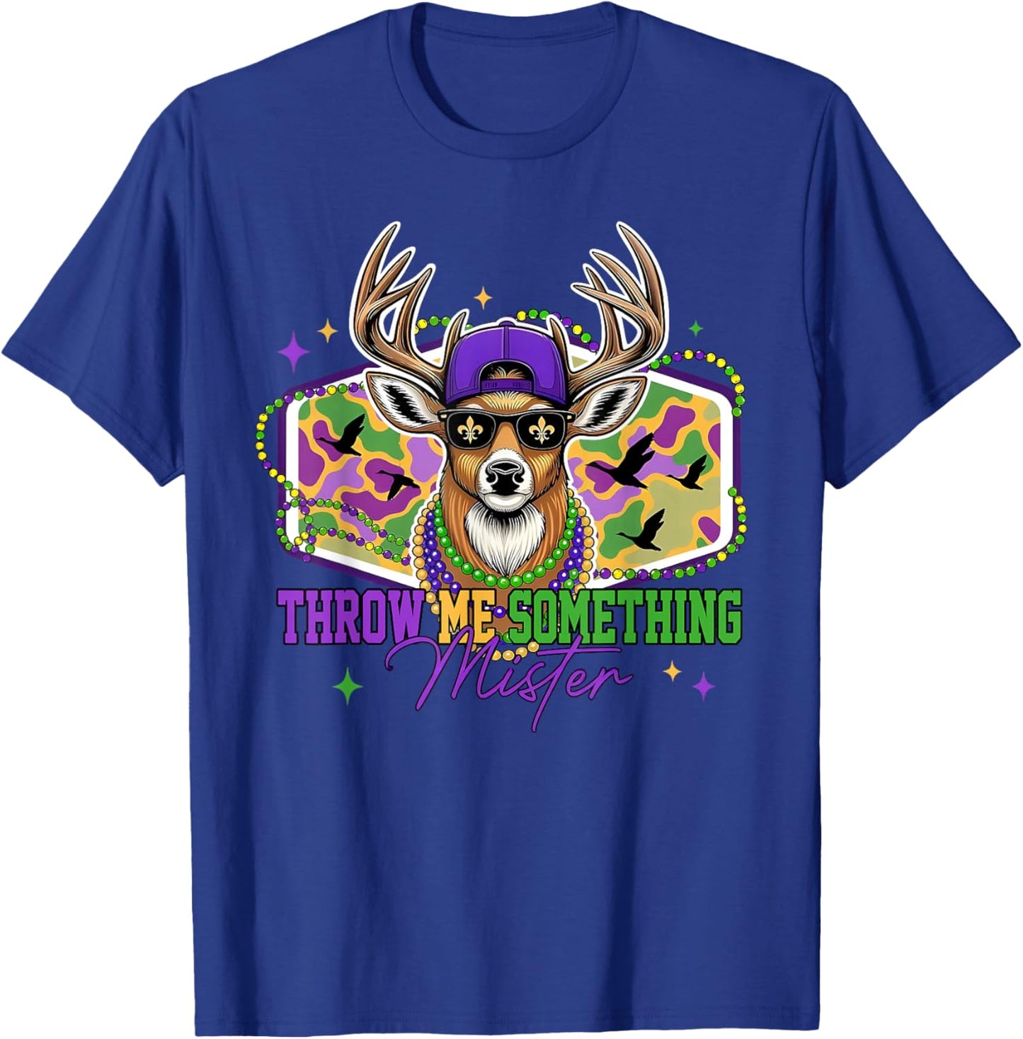 Throw Me Something Mister Mardi Gras Deer Beads Fleur De Lis T-Shirt - T-Shirt | Royal