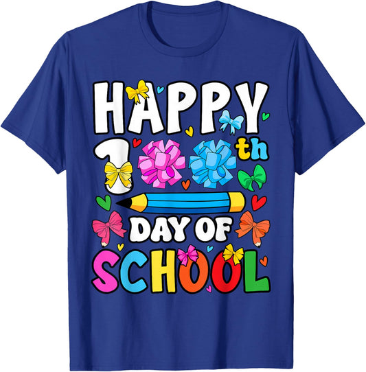 Happy 100th Day of School Coquette Bow 100 Days Girls T-Shirt - T-Shirt | Royal