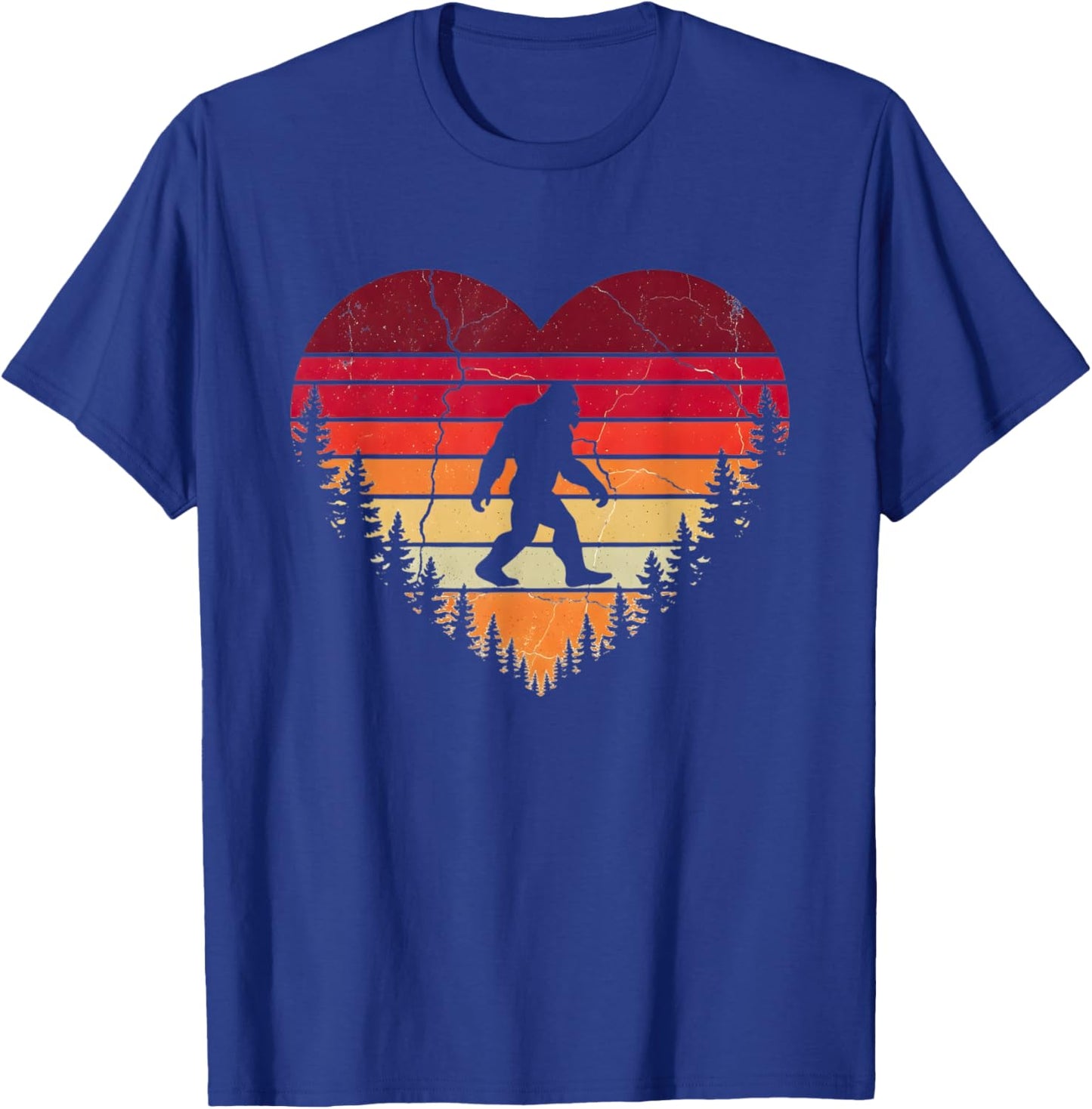 Retro Bigfoot Sasquatch Heart Funny Valentines Day Men Women T-Shirt - T-Shirt | Royal