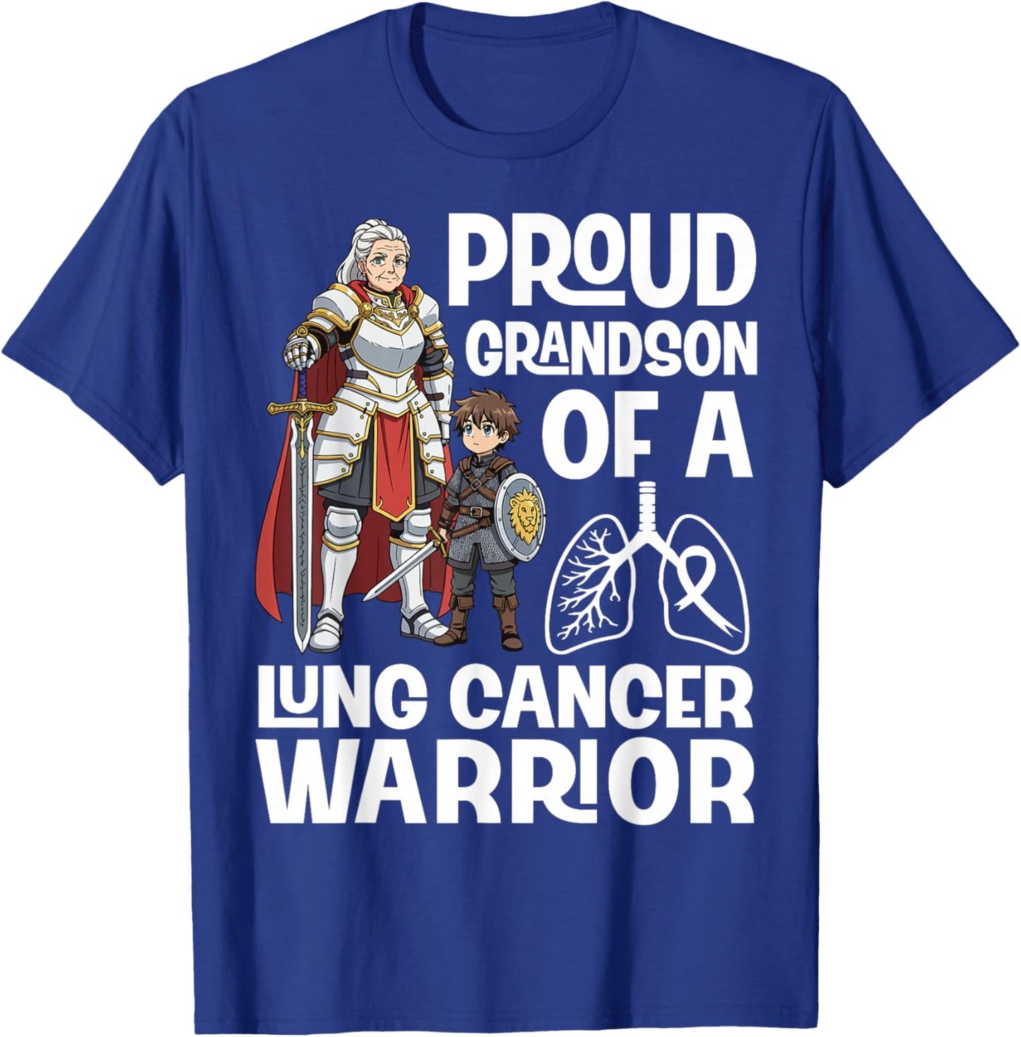 Proud Grandson of A Lung Cancer Warrior Awareness Grandma T-Shirt - T-Shirt | Royal