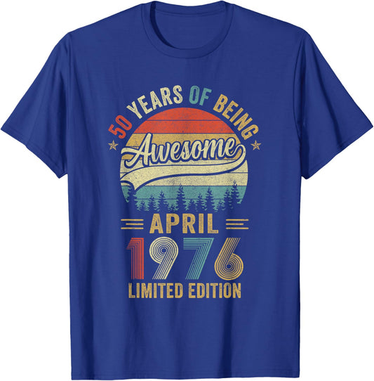Vintage April 1976 50 Years Old 50Th Birthday Men Women T-Shirt - T-Shirt | Royal