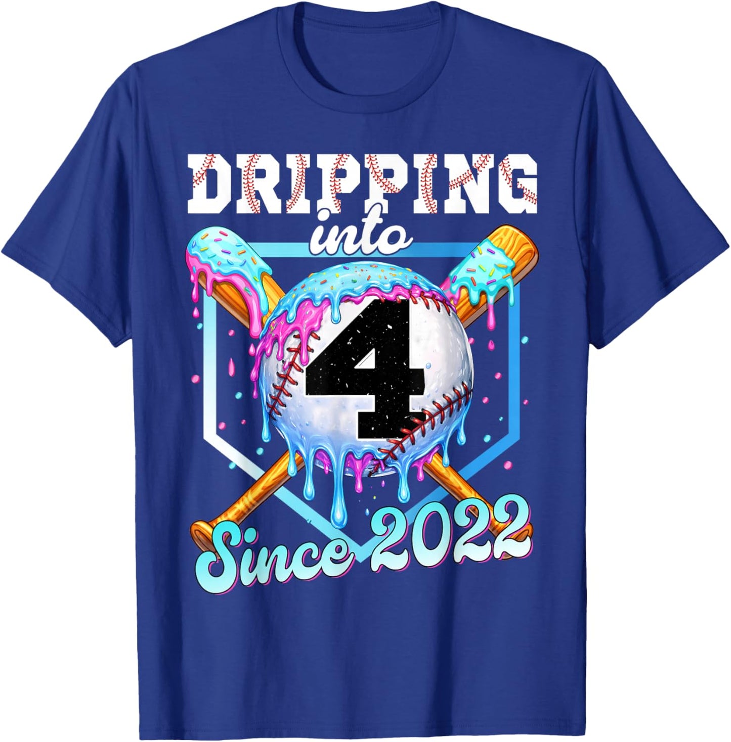 4 Years Old Baseball Ice Cream 4th Birthday Boys Since 2022 T-Shirt - T-Shirt | Royal