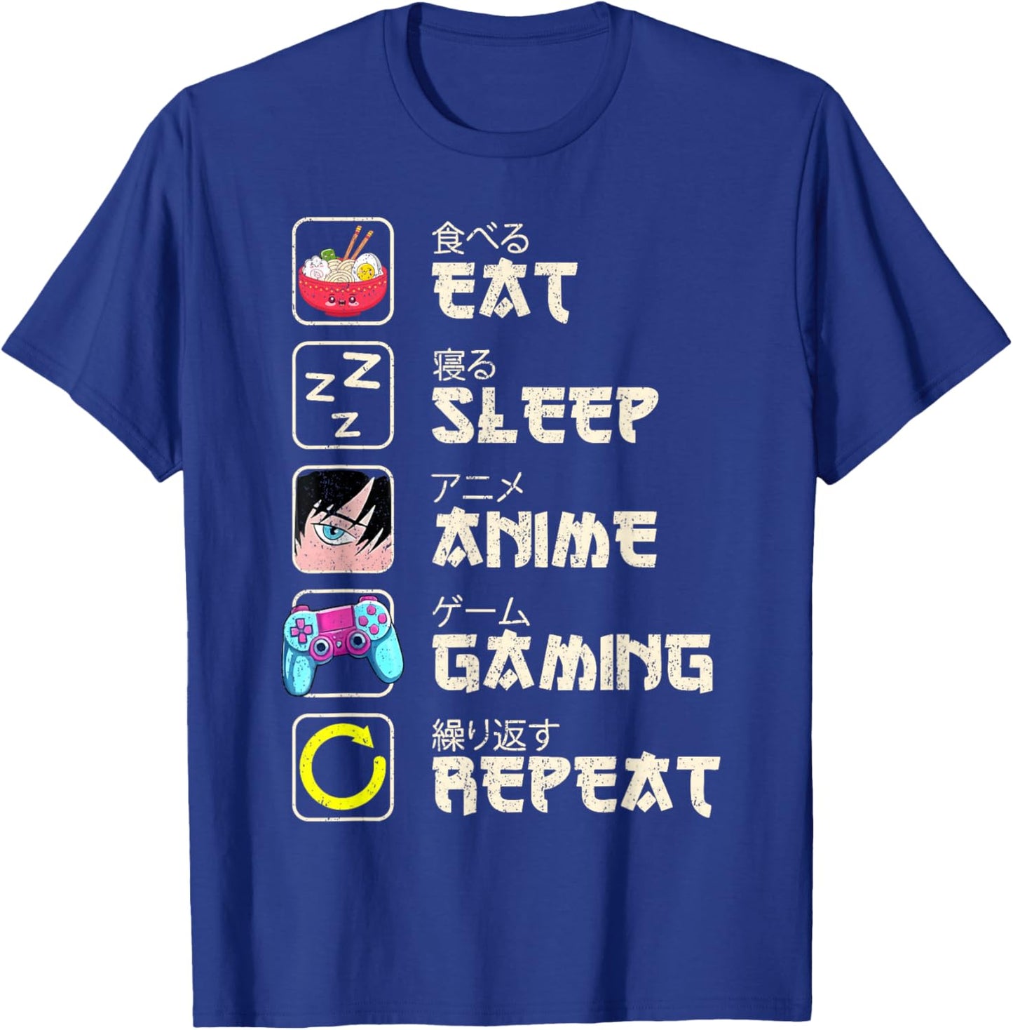 Eat Sleep Anime Gaming Repeat Gamer Men Teen Boy Gifts Anime T-Shirt - T-Shirt | Royal