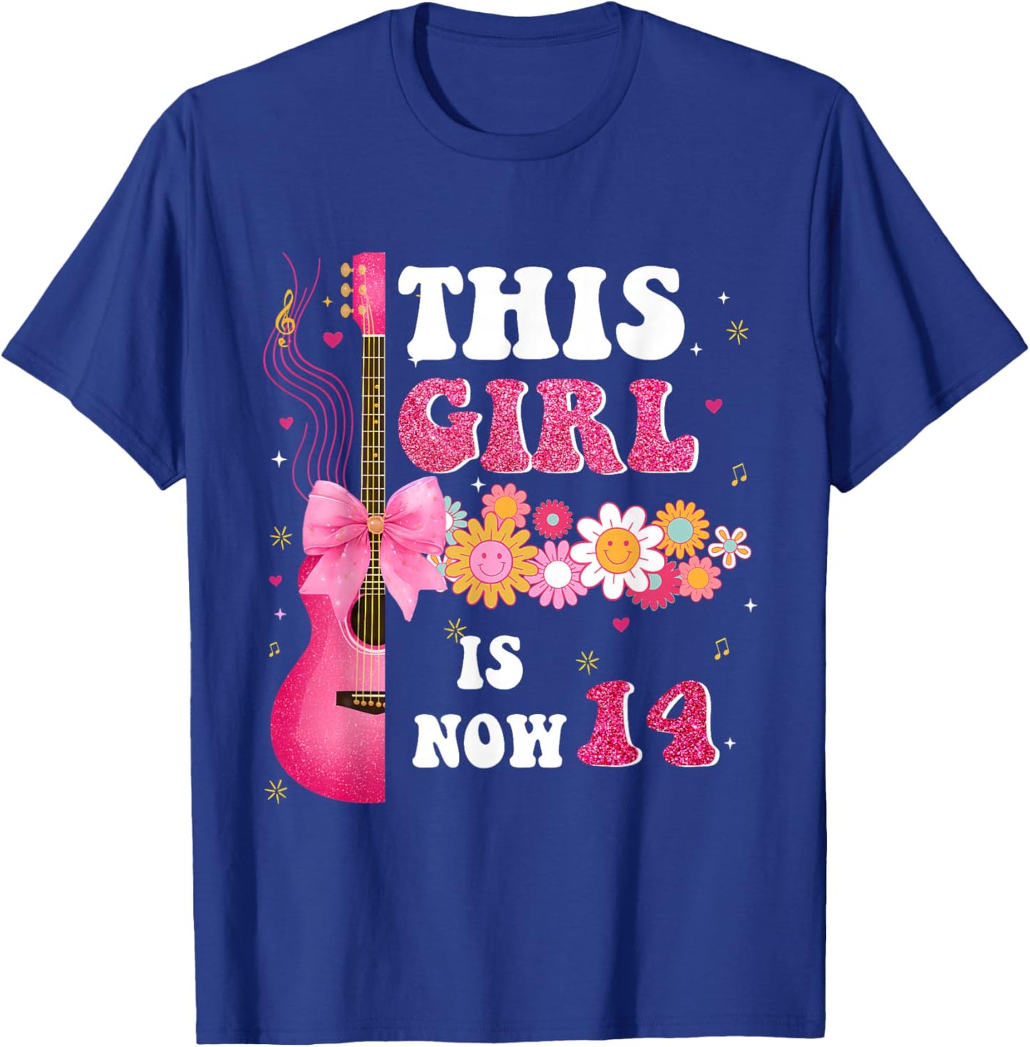 This Girl is Now 14 Cute Music Flower 14th Birthday T-Shirt - T-Shirt | Royal