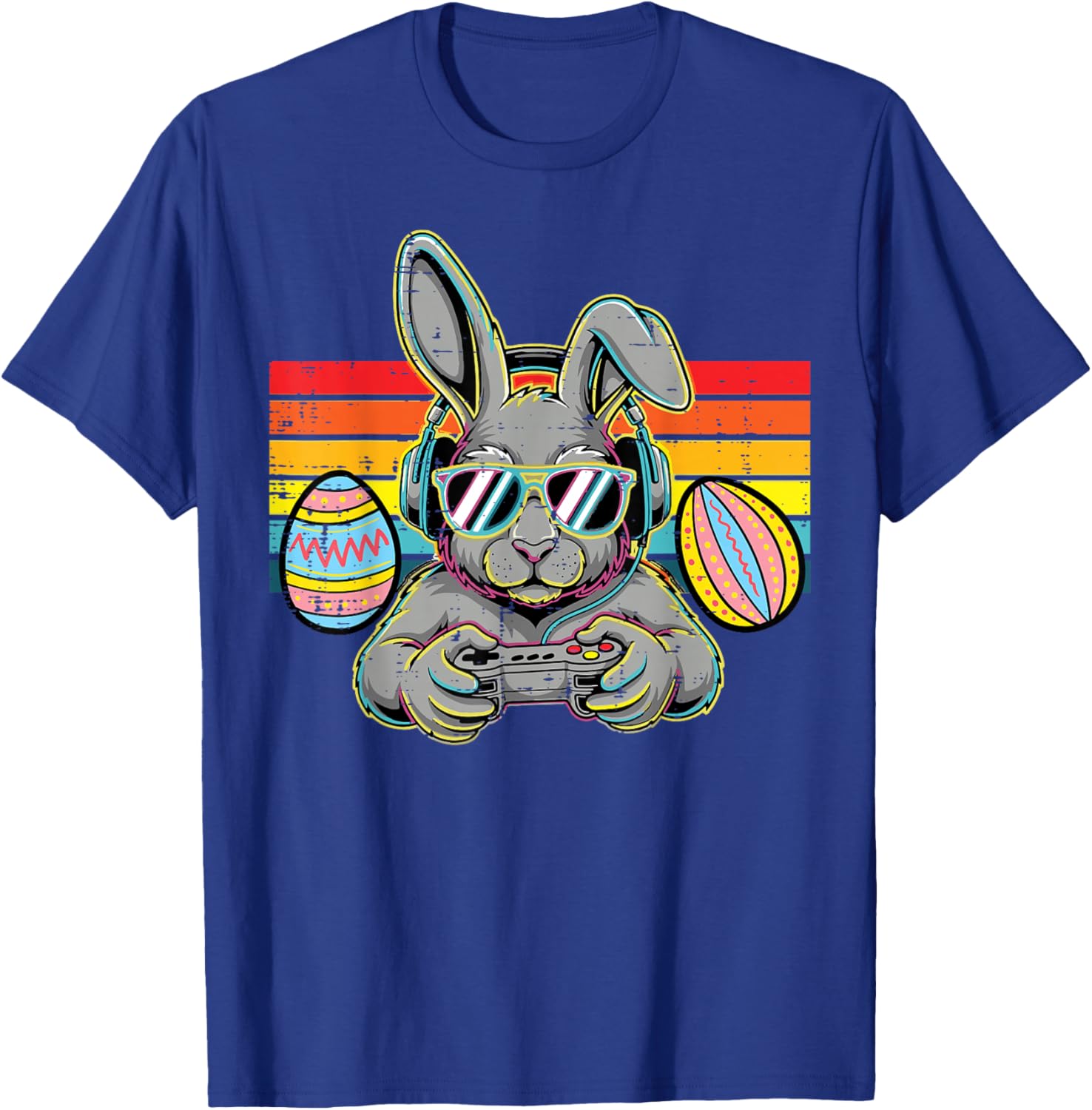 Easter Bunny Gaming Headphone Retro Gamer Men Boys Kids Teen T-Shirt - T-Shirt | Royal