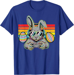 Easter Bunny Gaming Headphone Retro Gamer Men Boys Kids Teen T-Shirt - T-Shirt | Royal