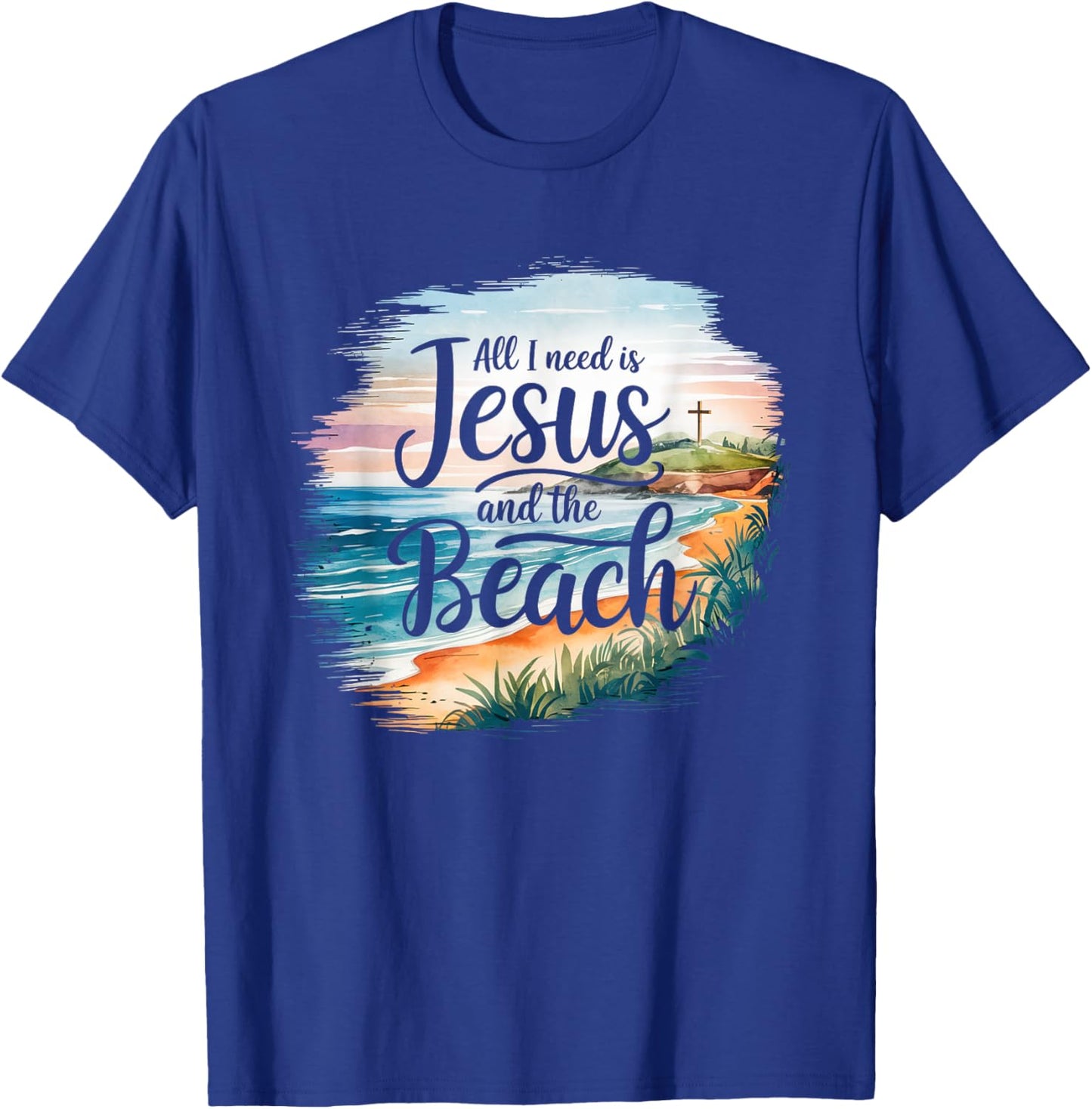 All I Need Jesus and The Beach Funny Christian Sun Vacation T-Shirt - T-Shirt | Royal