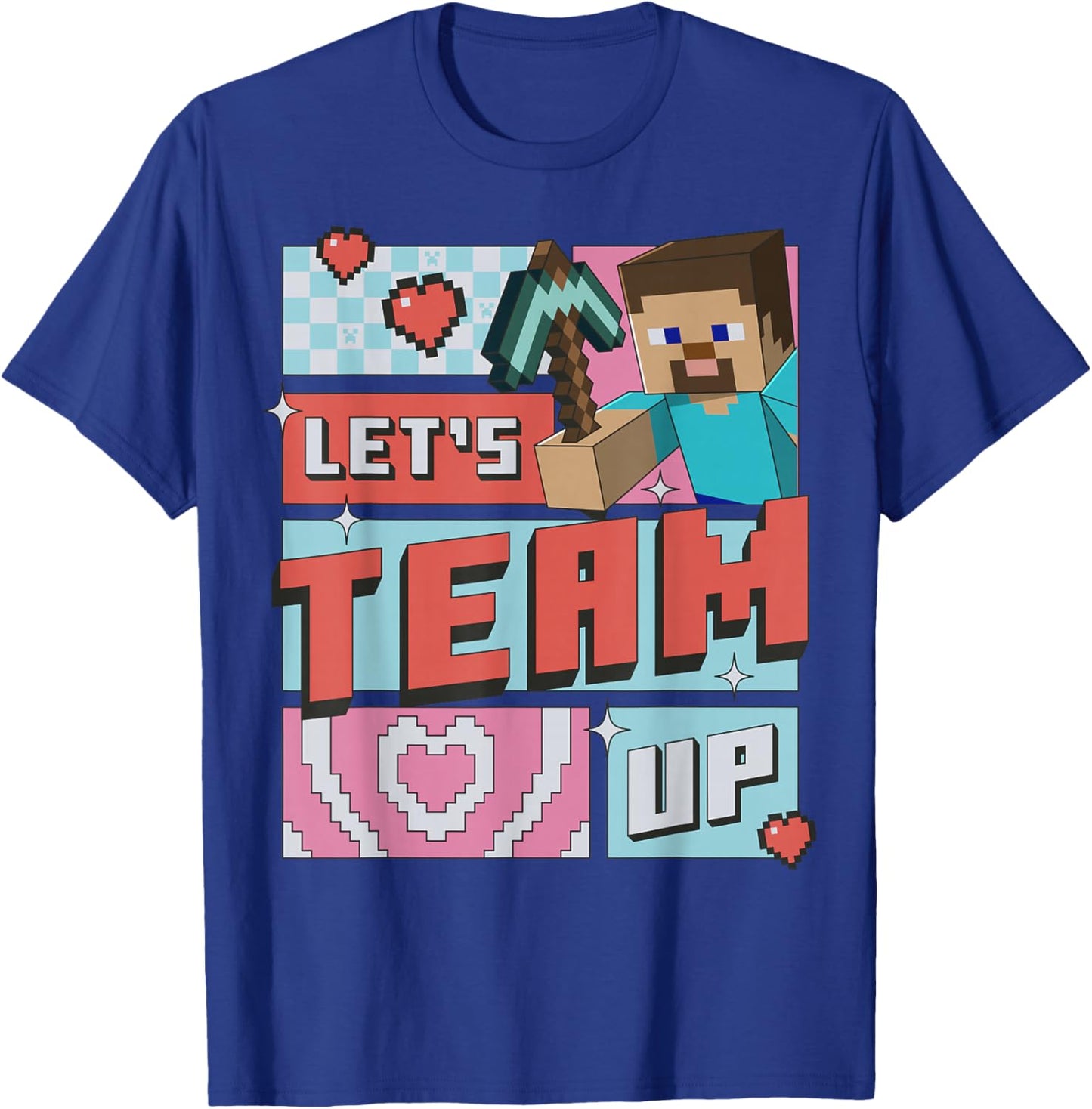 Minecraft Steve Team Up Retro Love T-Shirt - T-Shirt | Royal