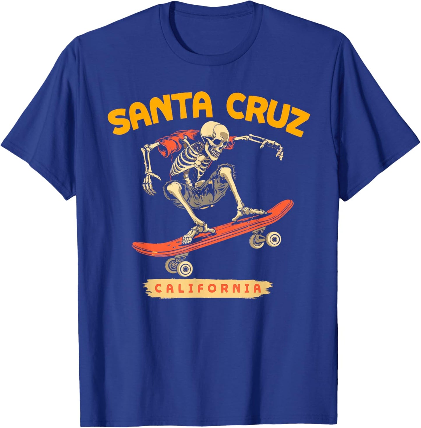 Santa Cruz CA California Skeleton Skateboard 80s 90s Retro T-Shirt - T-Shirt | Royal