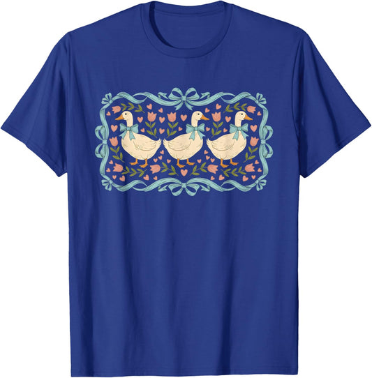 Vintage Goose 1980's Blue Ribbon Bow with Hearts Retro 80s T-Shirt - T-Shirt | Royal